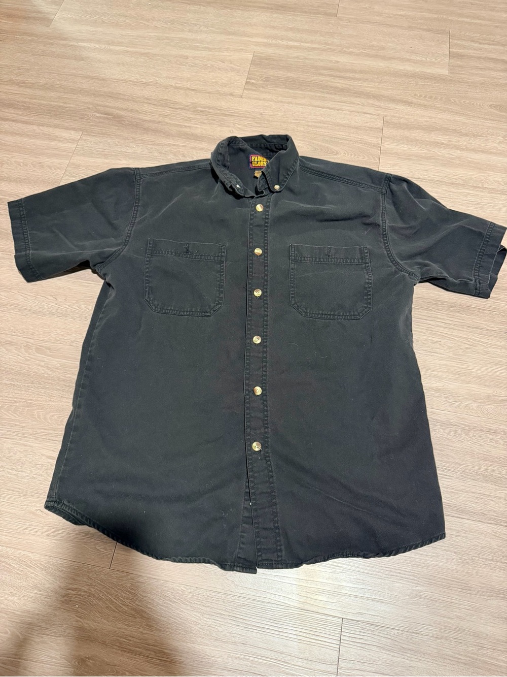 Faded Glory Black Short-Sleeve Button-Down Work Shirt
